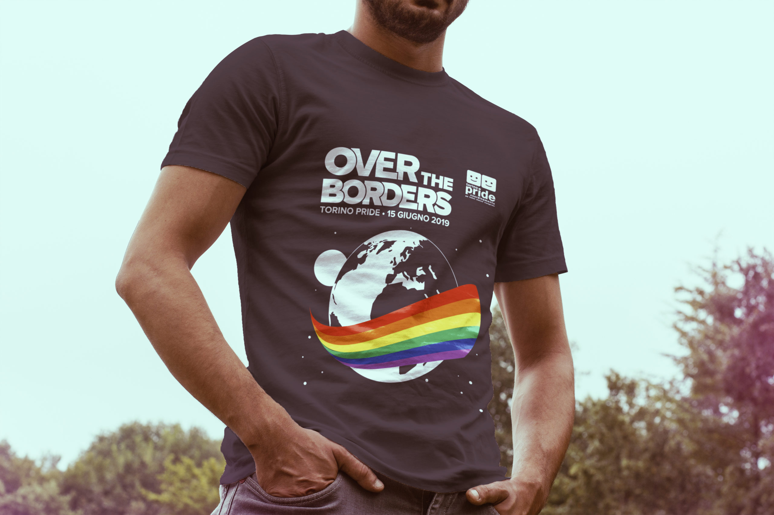 Tshirt rendering Torino Pride 2019, Over the borders