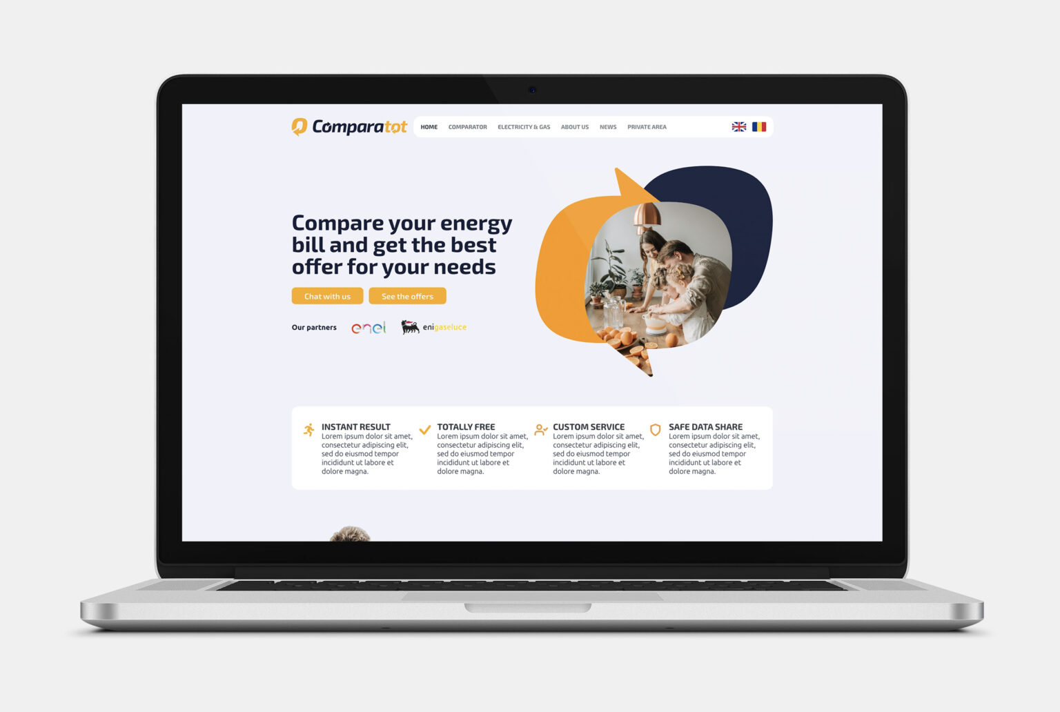 Website mockup per ComparaTot
